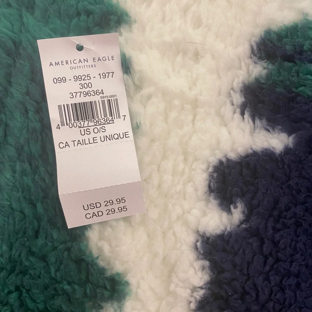 American Eagle Throw Blanket 50x60 Green Buffalo Plaid Sherpa Fleece Mountain
